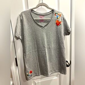 Light Grey T-Shirt with Heart Appliqués